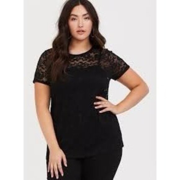 Torrid Unlined Black Lace Crew Tee 3 - Picture 6 of 8